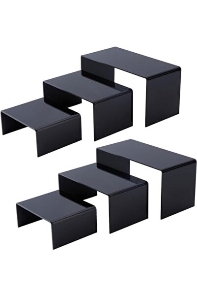 Slasa Black Acrylic Display Risers 6 Pcs by - 3 Sizes (20×10×4 Inch, 16×10×3....