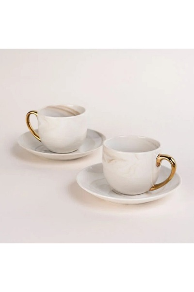 LA MESA Coffee Set Marble With Gold Handle 12 Pieces