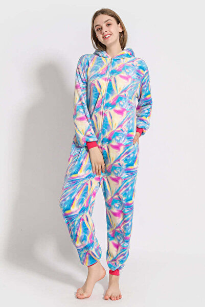 WildFashion Fluffy one-piece pajamas with multicolored unicorn pattern PJM159-45