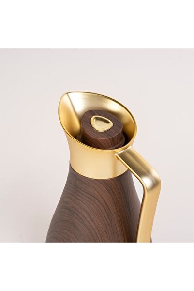 Dallaty Steel vacuum flask wooden with matt golden handle 1L