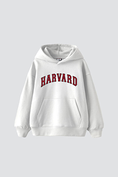 Bak Moda Hanorac alb oversize unisex cu imprimeu Harvard V2
