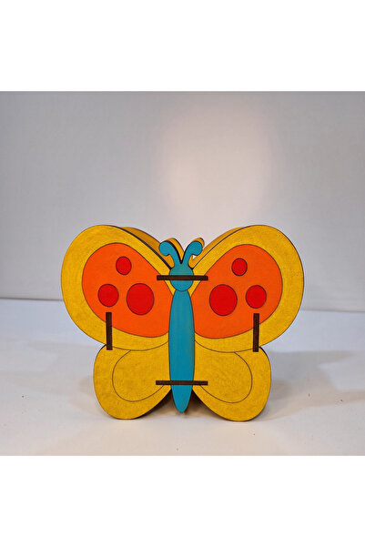 toptanetkinlikboyama Butterfly Piggy Bank Wooden Painting Set | Educational Mdf Activity for Children | Demountable Wooden Piggy Bank