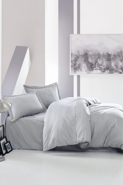 Cotton Box Κομψό Σατέν Σετ Παπλωματοθήκη Μονό Γκρι