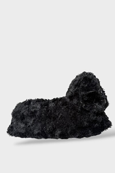 Liger Γυναικείες παντόφλες από βελούδινο με χαριτωμένη φιγούρα γάτας ΜΑΥΡΟ