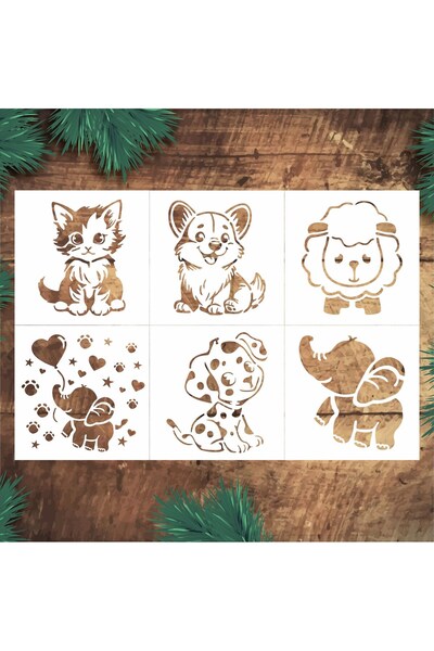 STENCİLTASARIM Stencil Tasarım Ç071 Hayvanlar, 15X15cm 6 lı stencil seti Set5...