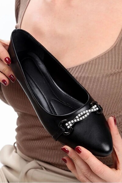 SH SİLVER MODA Γυναικείες μπαλαρίνες με κλειστή πλάτη και αγκράφα με πέτρες Γ...