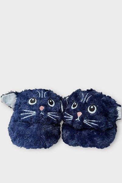 Liger Γυναικείες παντόφλες από βελούδινο με χαριτωμένη φιγούρα γάτας ΣΚΟΥΡΟ ΜΠΛΕ