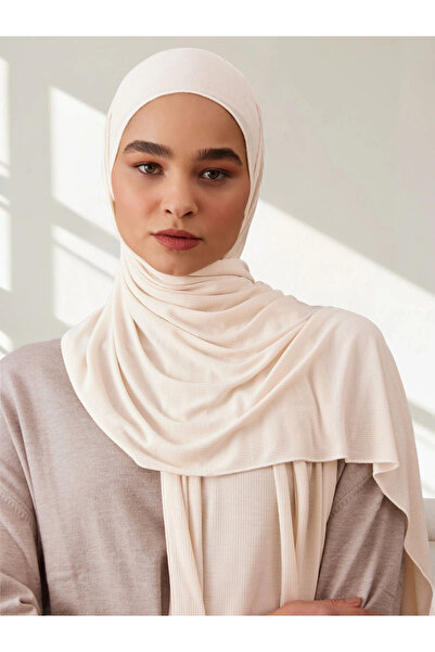 Femple Modest Bamboo Corded Jersey Shawl |   Color: Milk White |   Size: 180X70Cm |   Hijab