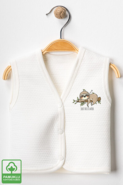 Miniel Unisex Baby Lazy Printed Organic Cotton 3-6-9 Months 2-Piece Quilted Baby Vest Set