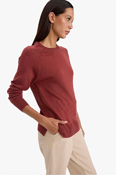 DeFacto Relax Fit Crew Neck Basic Plain Knitwear Brown Women's Sweater I6913Az/Bn320