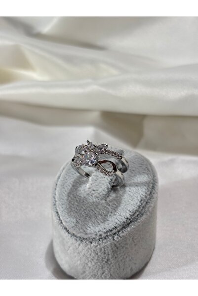 Uzak Işıklar خاتم فضي من الفولاذ بصفين من أحجار الزركون