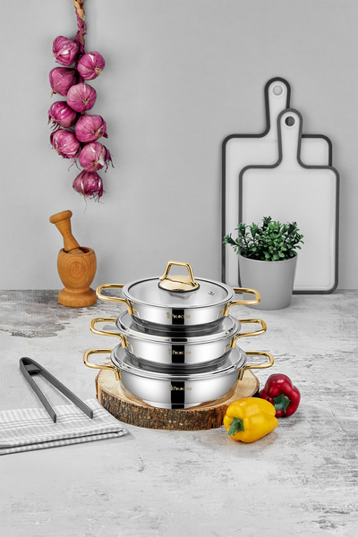 PoloChef Stainless Steel Sahan Set Gold Handle 6 Pieces