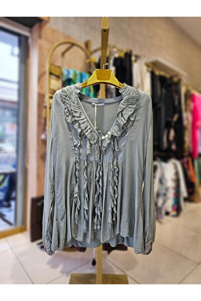 MADE İN ITALY Italyan Kadın Fırfırlı İpek Bluz