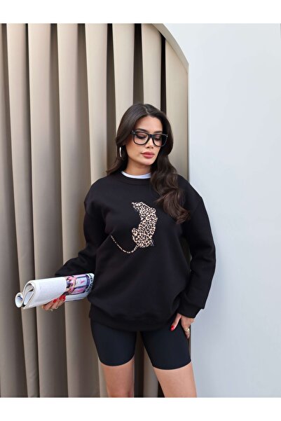 ESRAHELVACI Μαύρο φούτερ με κέντημα λέος