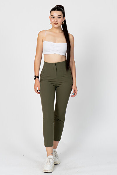 MissVina Pantaloni din material textil talie înaltă cu detaliu de tip Trend M...