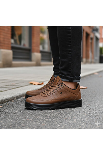 Giyyin Sneaker Sports Shoes Tan Black Daily Comfortable Quality Lace-Up Orthopedic