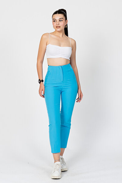 MissVina Trend Model Pens Detailed High Waist Fabric Trousers 30062