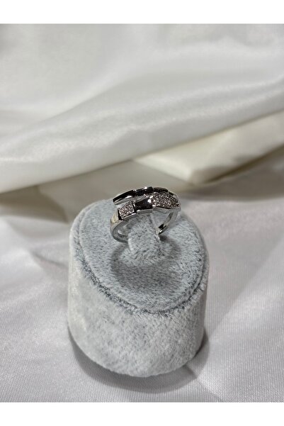 Uzak Işıklar Silver Steel Ring with Snake Zircon Stone