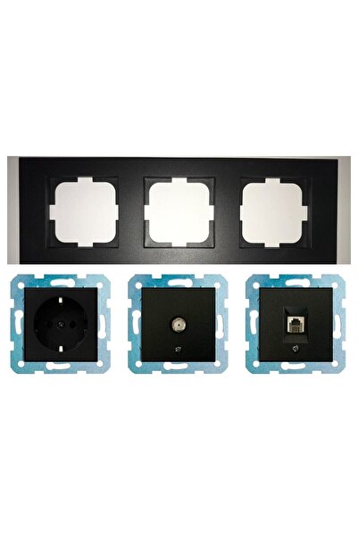 OVİVO Grano Siyah Üçlü Set - Tv - nümeris - Topraklı Priz