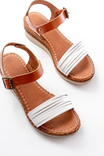 Aymood 731-07 Beyaz Ortopedik Hakiki Deri Dolgu Kadın Sandalet