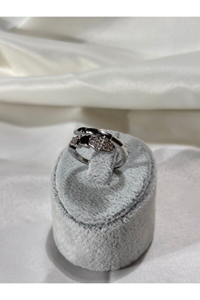 Uzak Işıklar Silver Steel Ring with Snake Zircon Stone
