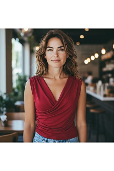 NEWCO Red Stylish Degaje Collar Blouse