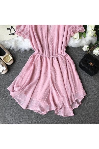 OEM New jumpsuit with V-neck, polka dot waist, chiffon, one size fits all