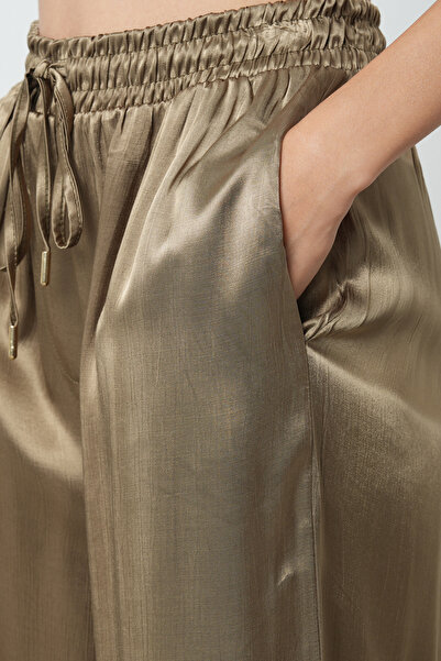 Orfeo Negro Kadın Açık Haki Düz %100 Viskoz Bol Paça Beli Lastikli Pantolon