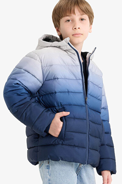 DeFacto Water Repellent Hooded Fleece Lined Puffer Navy Blue Boys' Coat E9345...