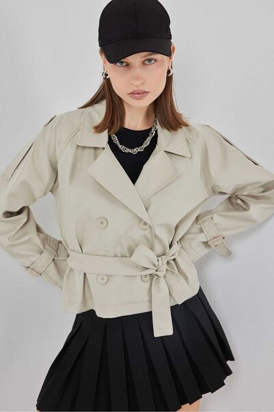 DEMOİSELLE Regular Fit Belted Short Trench Coat