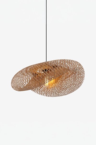 oceanpoint Doğal Bambu El Örmesi Avize, Elips Form Sarkıt, E27 Uyumlu, 60 cm