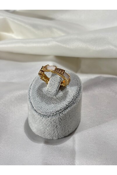 Uzak Işıklar خاتم من الفولاذ الذهبي قابل للتعديل مرصع بحجر الزركون