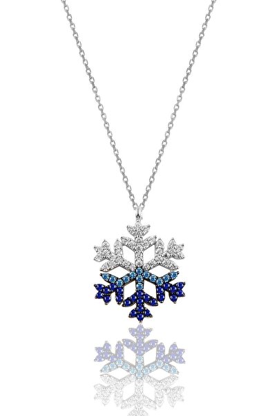 ATALYA ACCESSORY Gümüş Rodyumlu Renkli Zirkon Taşlı Kar Tanesi Kolye Gümüş Re...