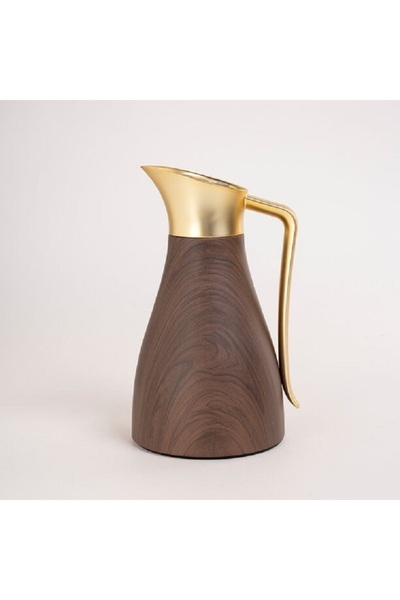 Dallaty Steel vacuum flask wooden with matt golden handle 1L