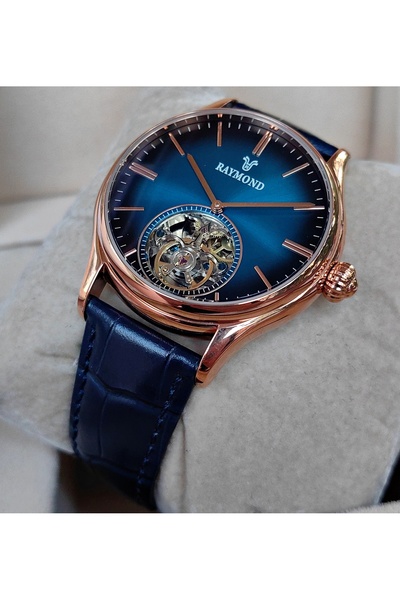 Raymond Navy Blue Rose Gold Automatic Men's Wristwatch
