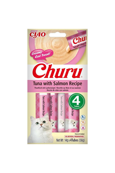 Inaba Churu Recompense cremoase pentru pisici, ton și somon, 4 x 14 g