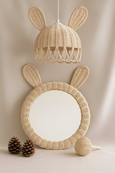 nndsgn Rattan Bambu Tavşan kulak Avize Ayna (beyaz duy)