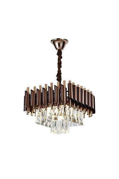 RFAN Chandelier, Model S9001/300x300, Crystal Texture, Metal, 3 X E27, Brown/Gold