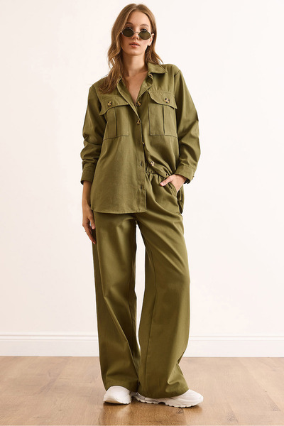 Olalook Women's Khaki Top Shirt Bottom Pants Gabardine Suit Tkm-19000436