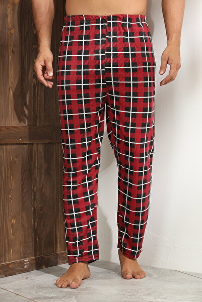Serena Big Size Men's Pajama Pants Red Plaid with Black and White Details