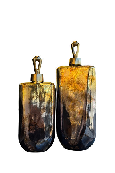 Lara Decor Gold & Siyah Döküm Kapaklı Cam Küp Seti