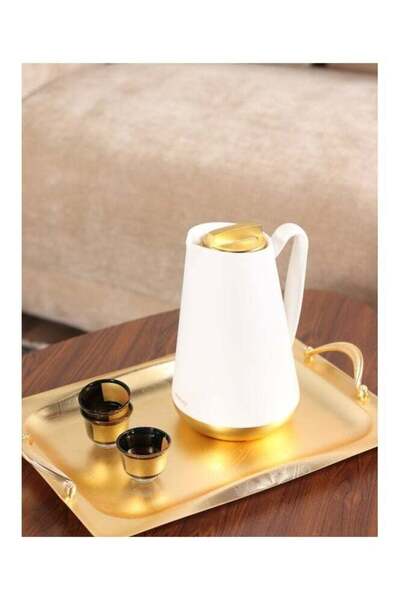 HOMEVEO ترمس هوم فيو للشاي أو القهوة - سعة 1 لتر، قاعدة ذهبية وغطاء ذهبي، لون...