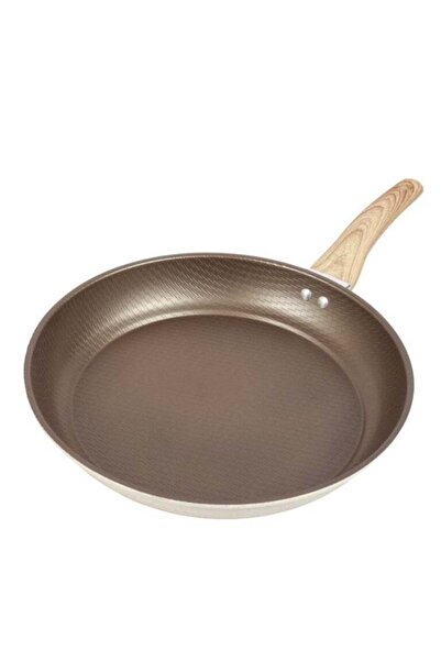 HOMEVEO مقلاة ألومنيوم غير لاصقة بمقبض خشبي 26 سم بني