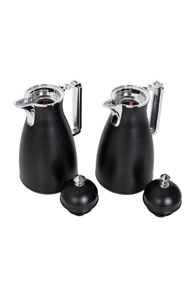 Dallaty 2 Pieces Plastic Vacuum Flask Koufa Black & Silver 1L