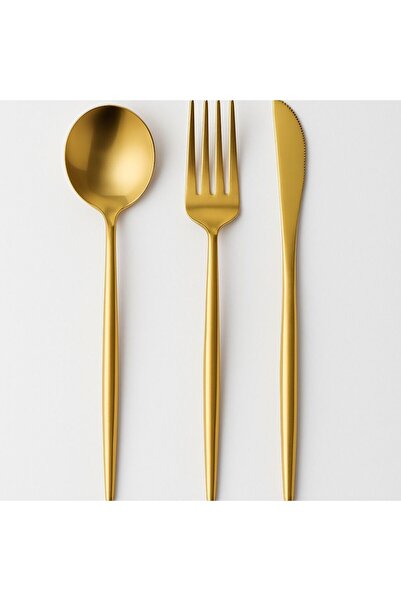 TePe 6 Adet Lüx Paslanmaz Çelik Kaşık Gold Uzun Saplı Yuvarlak Yemek Kaşığı