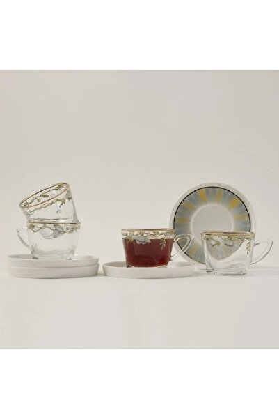 Dallaty طقم أكواب شاي من الزجاج الشفاف والخزف 8 قطع