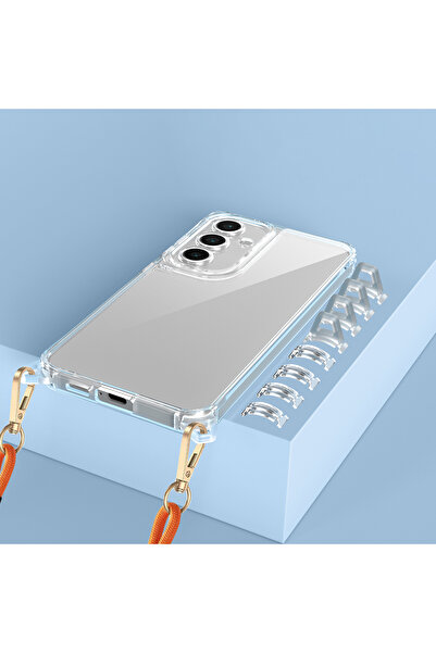 m.tk moveteck Samsung Galaxy A17 Kılıf Köşe Korumalı Şeffaf Silikon Boyun ve Omuz ip Askılı Telefon Kapak