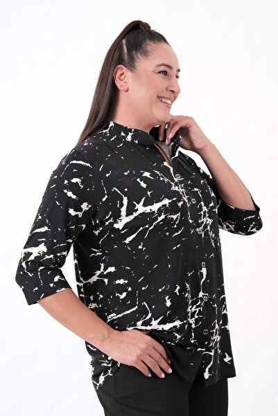 tarzımsüper Women's Plus Size Judge Collar Capri Sleeve Shirt