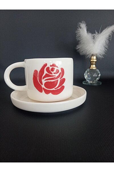Zümrüdüanka Seramik Rose Pattern Handmade Ceramic Coffee Cup