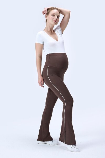 İmaj 437 Kahverengi Renk Toparlayıcı ve Extra Esnek Etkili Yüksek Bel İspanyol Paça Hamile Tayt